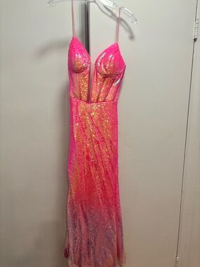 Tiffany Designs Neon Pink Sequin Dress